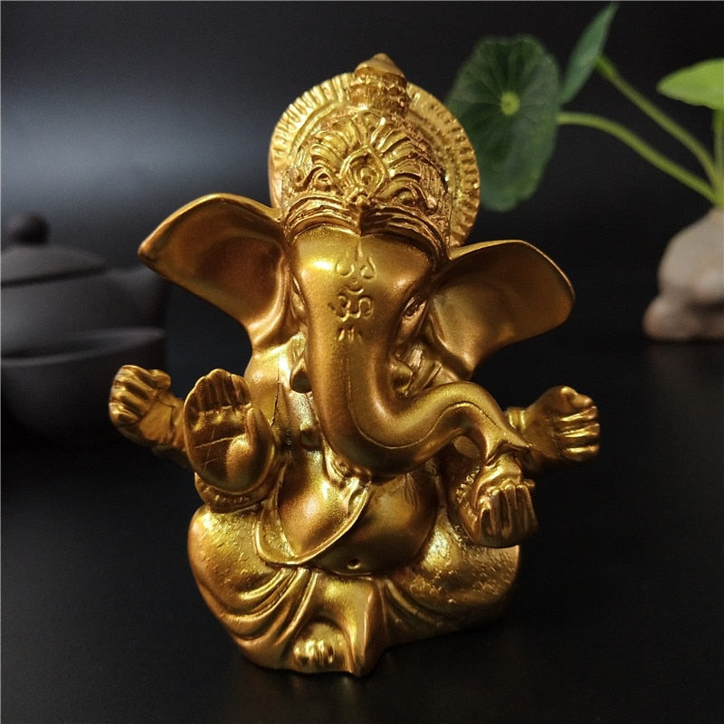 Lord Ganesha Buddha Statue Indian Elephant God Sculptures Gold Ganesh Figurines Ornaments Home Garden Buddha Decoration Statues