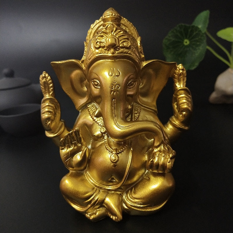 Gold Lord Ganesha Buddha Statue India Elephant God Ganesh Sculpture Home Decor Buddha Statues House Office Garden Decoration