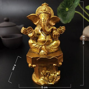 Gold Lord Ganesha Buddha Statue Garden Decoration Indian Elephant God Sculpture Figurine Home Decor Buddha Statues Resin Craft