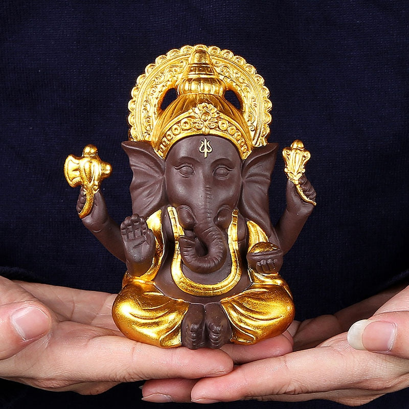 Ganesha Series Home Decor Sculptures Ceramic Gold Lord Buddha Statue Purple Sand Elephant God Figurines Mascot Garden Decoration