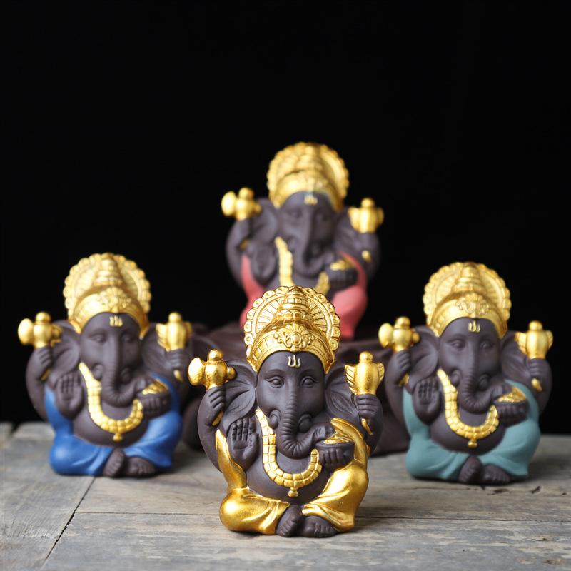 Gold Lord Ganesha Buddha Indian Elephant God Sculptures Ganesh Figurines Purple Sand Home Garden Buddha Decoration Statues 2019