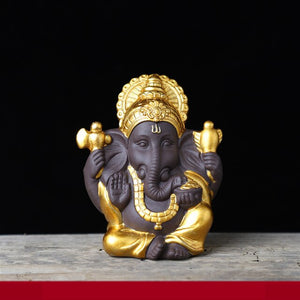 Gold Lord Ganesha Buddha Indian Elephant God Sculptures Ganesh Figurines Purple Sand Home Garden Buddha Decoration Statues 2019