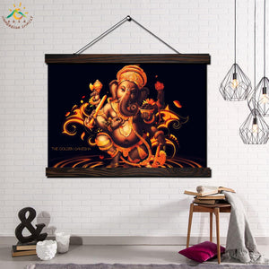 The Gold Ganesha Lord Picture Modern Wall Art Print Pop Art Picture And Poster Frame Hanging Scroll Canvas Painting Home Decor