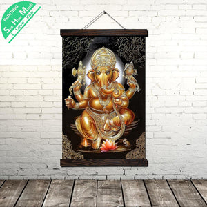 Black and Gold Ganesha Lord  Modern Wall Art Print Pop Art Picture And Poster Solid Wood Scroll Canvas Painting Home Decoration