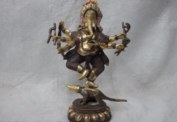 Collectible bronze S2570 7 Purple Bronze 24K Gold Gilt Ganapati Ganesh Lord Ganesha Elephant God Buddha