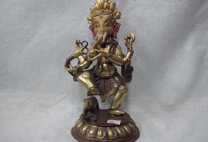 Collectible bronze lion statue S0518 Tibet Bronze 24k Gold Ganapati Ganesh Lord Ganesha Elephant God of Wealth Buddha (B0328)