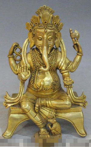 S5360 7"Tibet Buddhism Bronze 24K Gold Ganesh Lord Elephant God Ganesha Buddha Statue