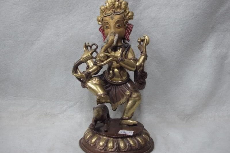 Tibet Bronze 24k Gold Ganapati Ganesh Lord Ganesha Elephant God of Wealth Buddha