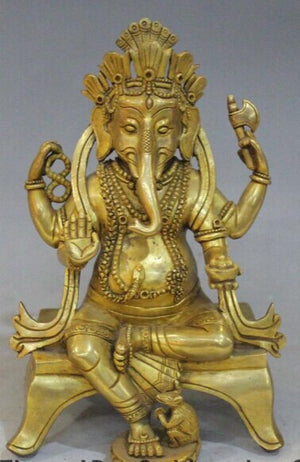 bi001662 17"Tibet Buddhism Bronze 24K Gold Ganesh Lord Elephant God Ganesha Buddha Statue