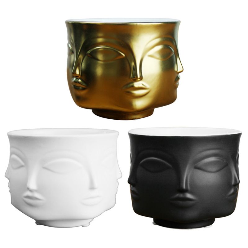 Face Shape Designs Ceramic Vase Porcelain Flower Pot Home Decoration Accessories Planters Golden Black White Tools