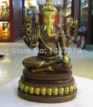 shitou 00689 8.5"Nepal 100% Bronze 24K Gold Ganesh Lord Elephant God Ganesha Buddha Statue